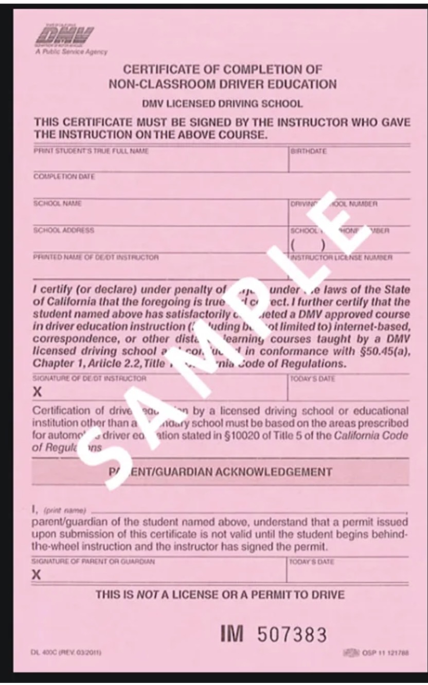 DMV Certificate of Completion (DL 400C)
